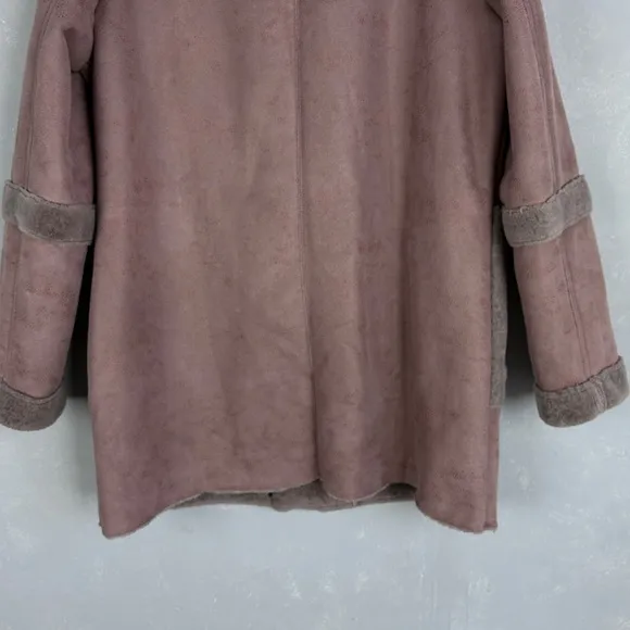 Lucky Brand women size M faux suede fur jacket mauve pink full zip mid length