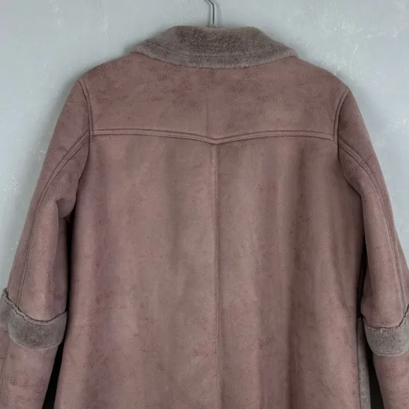 Lucky Brand women size M faux suede fur jacket mauve pink full zip mid length