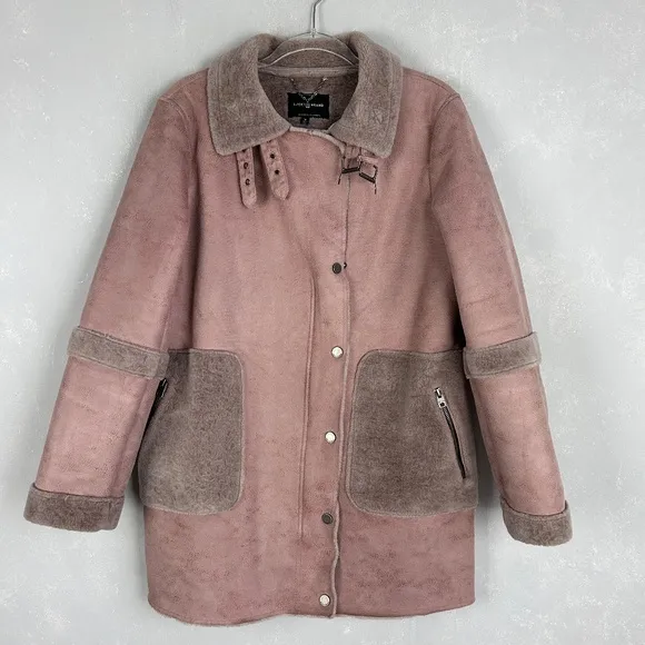 Lucky Brand women size M faux suede fur jacket mauve pink full zip mid length