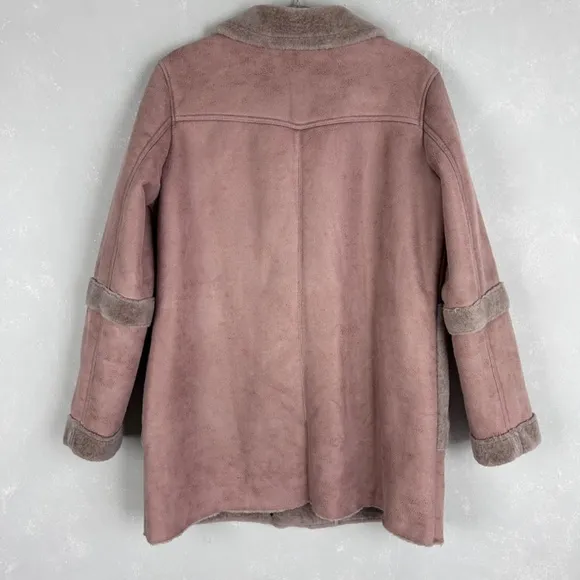 Lucky Brand women size M faux suede fur jacket mauve pink full zip mid length