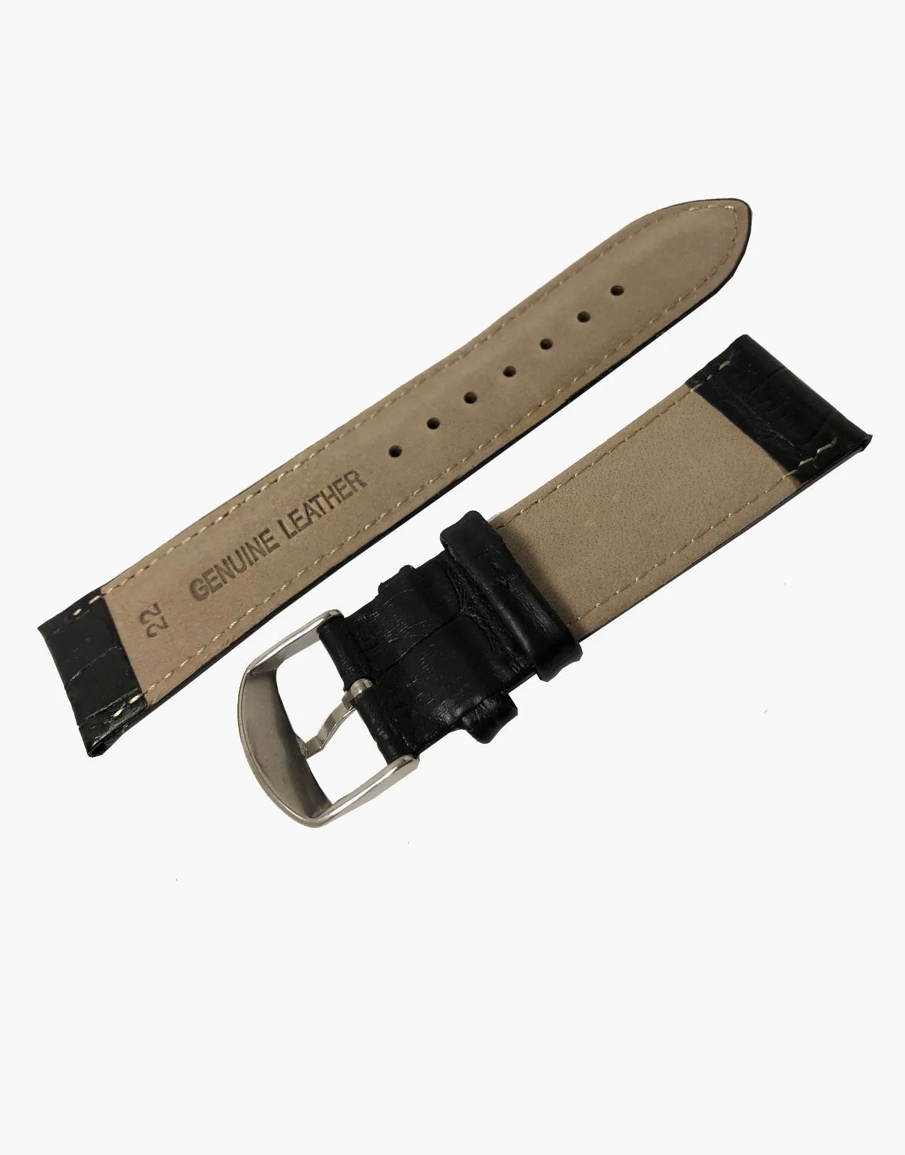 LUX Padded Black Calf Leather Alligator Grain Watch Strap