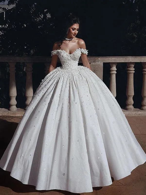 Luxury A-line Off the Shoulder Beads Vintage Long Wedding Dresses, WD0613