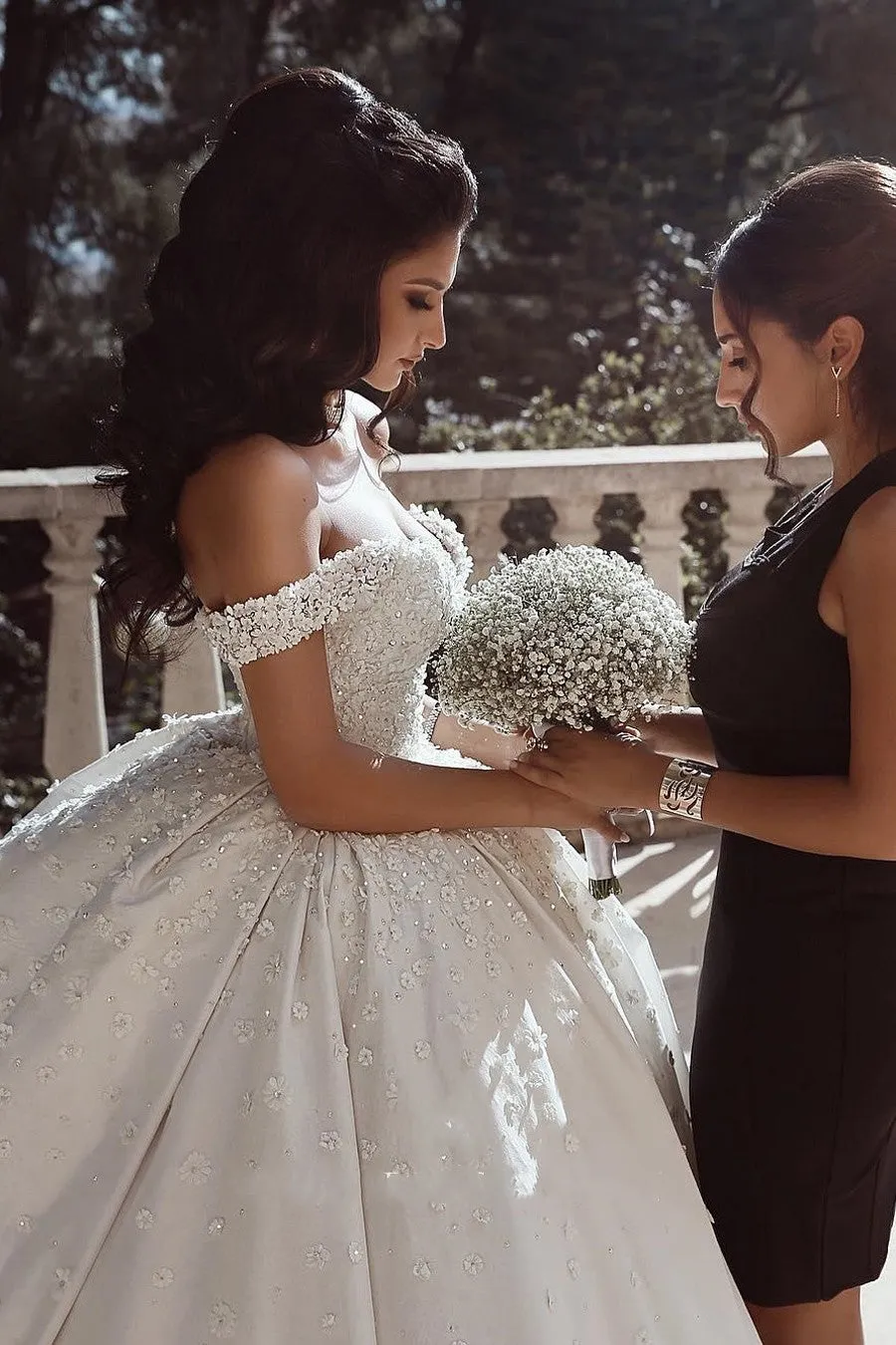 Luxury A-line Off the Shoulder Beads Vintage Long Wedding Dresses, WD0613