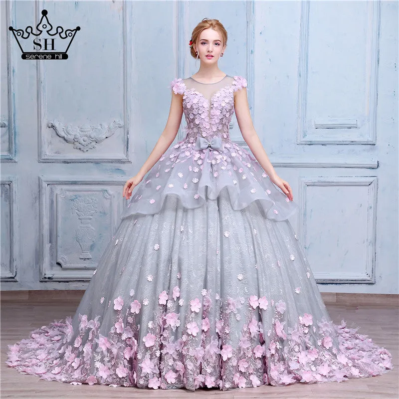 Luxury Ball Gown Wedding Dresses Online Princess Sweetheart Pink Prom Evening Dress Handmade Made Flowers Court Train Bridal Gowns