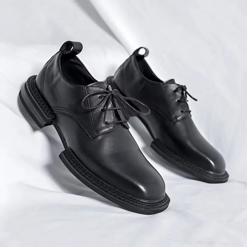Luxury Designer Square Toe Men Vintage Leather Shoes Widened Sole British Formal Dress Loafers Black Lace-Up Men'S Shoes