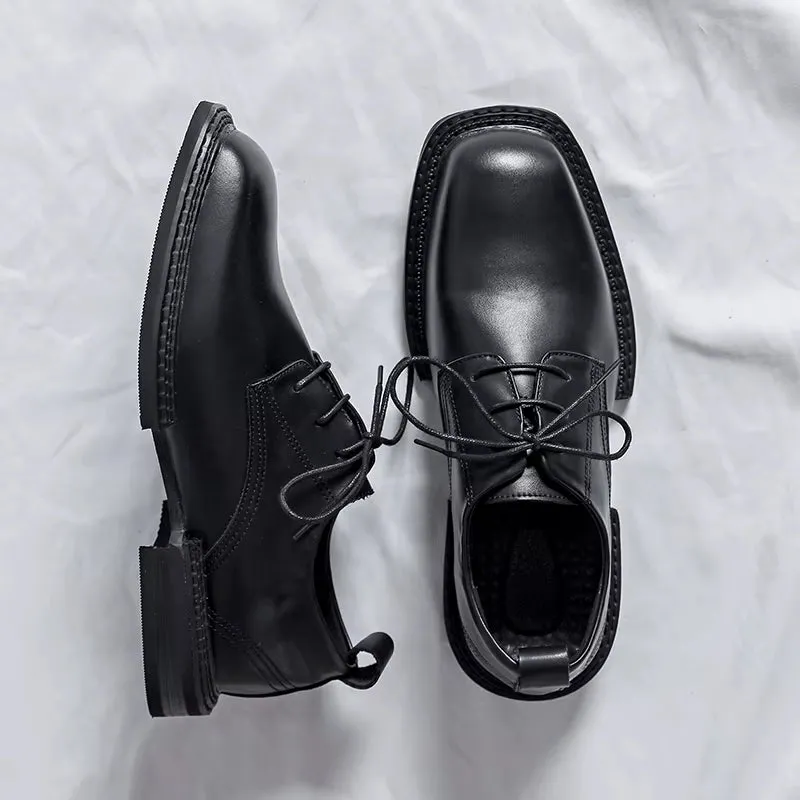 Luxury Designer Square Toe Men Vintage Leather Shoes Widened Sole British Formal Dress Loafers Black Lace-Up Men'S Shoes