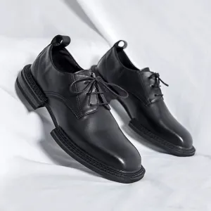 Luxury Designer Square Toe Men Vintage Leather Shoes Widened Sole British Formal Dress Loafers Black Lace-Up Men'S Shoes
