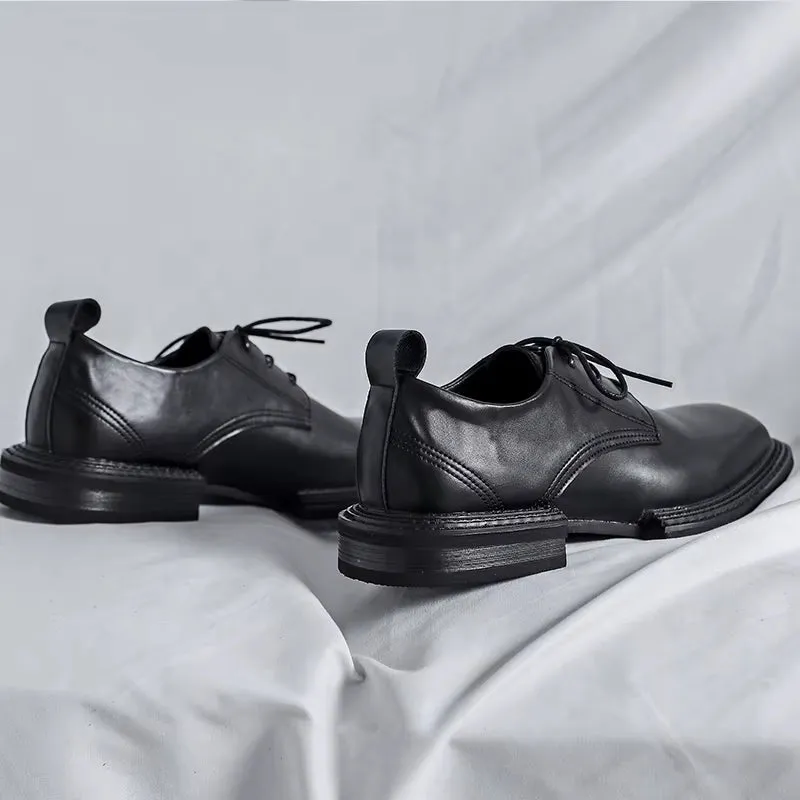 Luxury Designer Square Toe Men Vintage Leather Shoes Widened Sole British Formal Dress Loafers Black Lace-Up Men'S Shoes