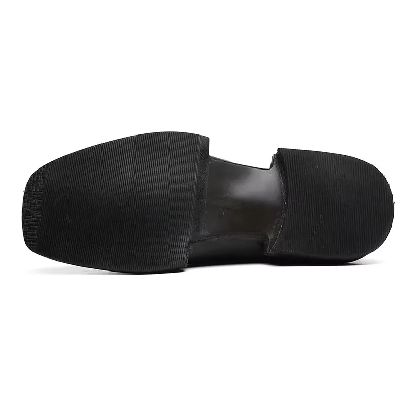 Luxury Designer Square Toe Men Vintage Leather Shoes Widened Sole British Formal Dress Loafers Black Lace-Up Men'S Shoes