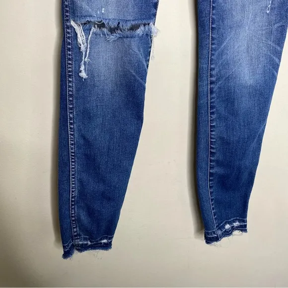 Madewell 10&quot; High Rise Button Fly Distressed Drop Hem Skinny Jeans Size 25