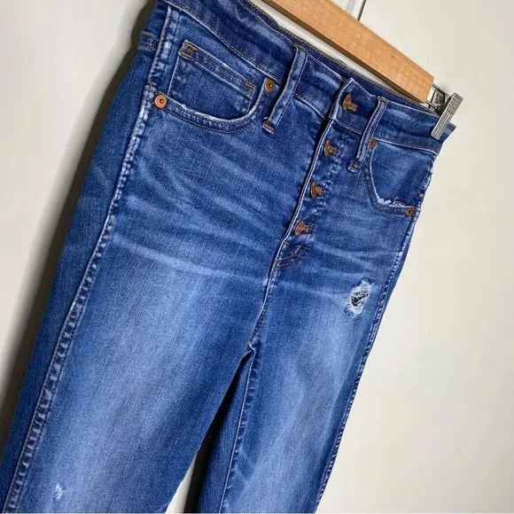 Madewell 10&quot; High Rise Button Fly Distressed Drop Hem Skinny Jeans Size 25