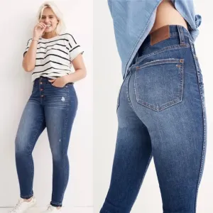 Madewell 10&quot; High Rise Button Fly Distressed Drop Hem Skinny Jeans Size 25
