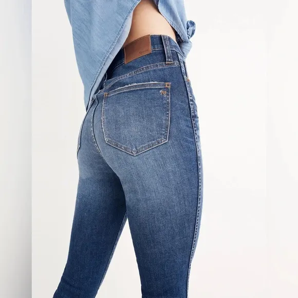 Madewell 10&quot; High Rise Button Fly Distressed Drop Hem Skinny Jeans Size 25