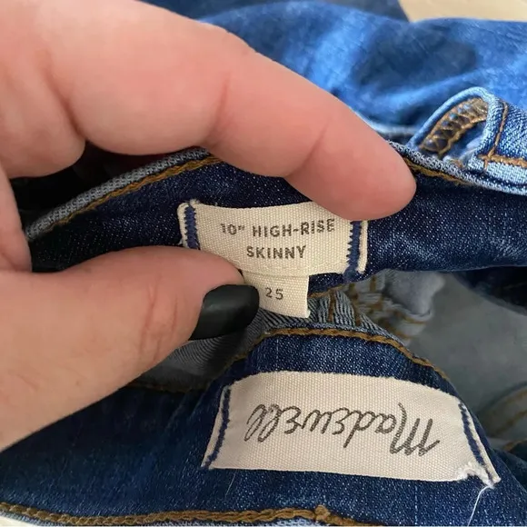 Madewell 10&quot; High Rise Button Fly Distressed Drop Hem Skinny Jeans Size 25