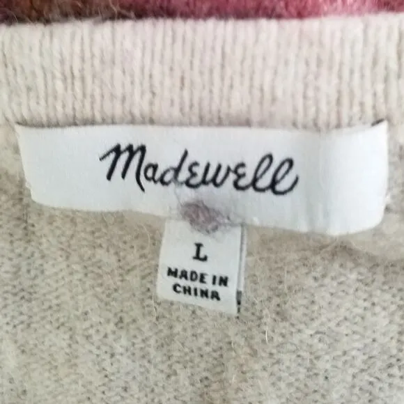 Madewell Womens Size Large Kent Striped Cardigan Sweater Heather Quinoa