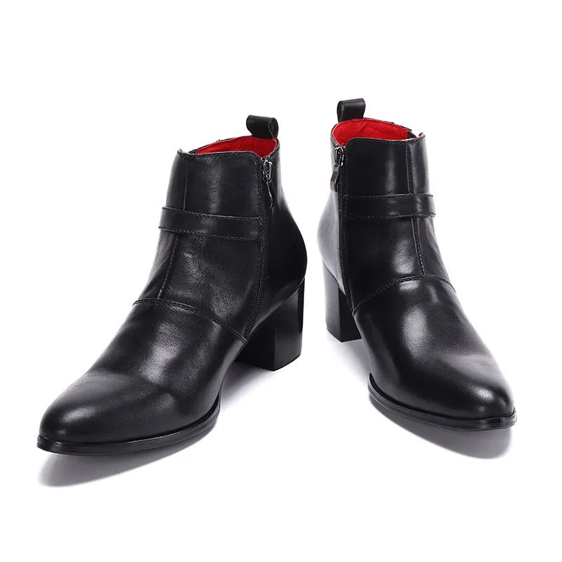 Man High Heel Boots Pointed Toe Dress Shoes