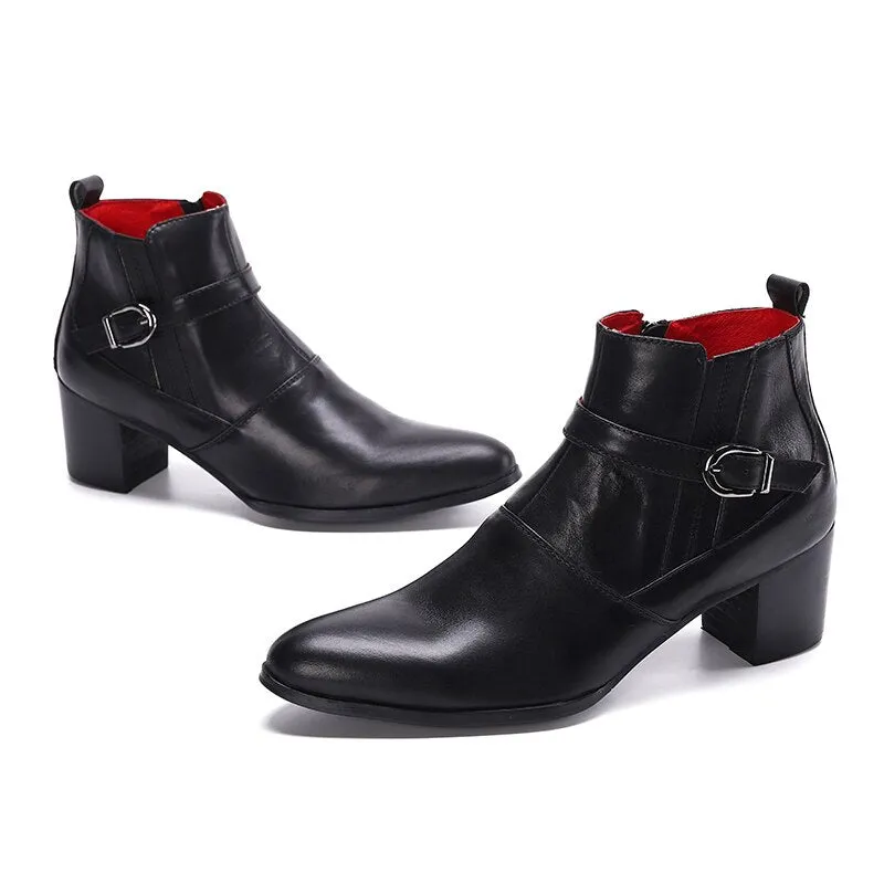 Man High Heel Boots Pointed Toe Dress Shoes