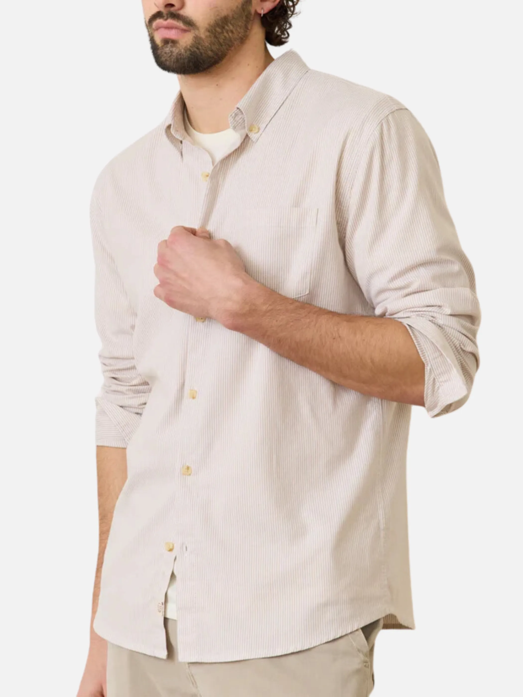 Marine Layer California Oxford - Warm Cream Stripe