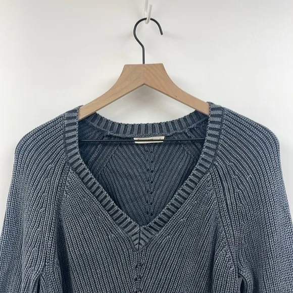 Marine Layer Ezra V-Neck Cotton Chunky Knit Pullover Sweater Boho Navy Small
