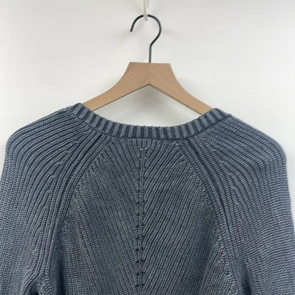 Marine Layer Ezra V-Neck Cotton Chunky Knit Pullover Sweater Boho Navy Small