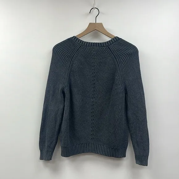 Marine Layer Ezra V-Neck Cotton Chunky Knit Pullover Sweater Boho Navy Small