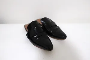 Marni Backless Loafers Sabot Black Glossy Leather Size 37 Pointed Toe Flat Mules