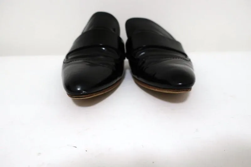 Marni Backless Loafers Sabot Black Glossy Leather Size 37 Pointed Toe Flat Mules