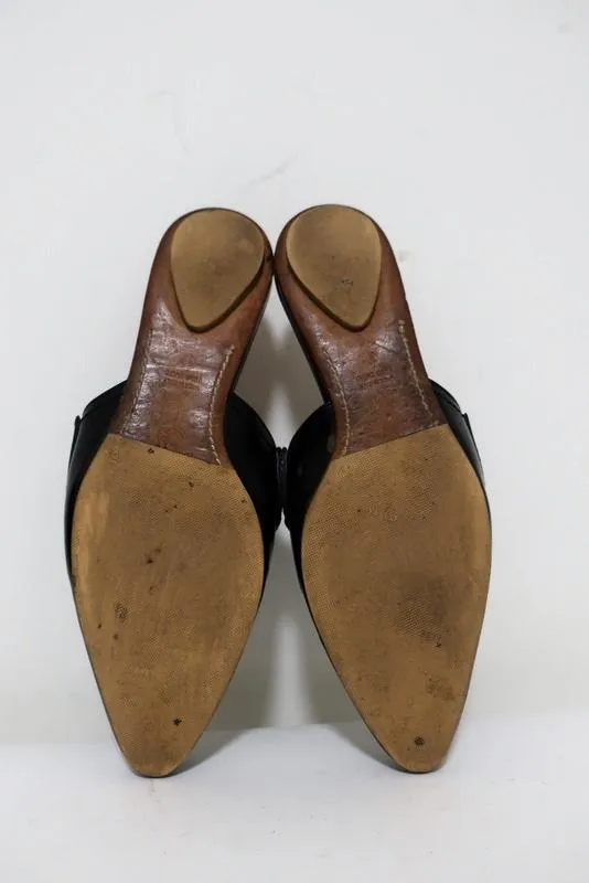 Marni Backless Loafers Sabot Black Glossy Leather Size 37 Pointed Toe Flat Mules