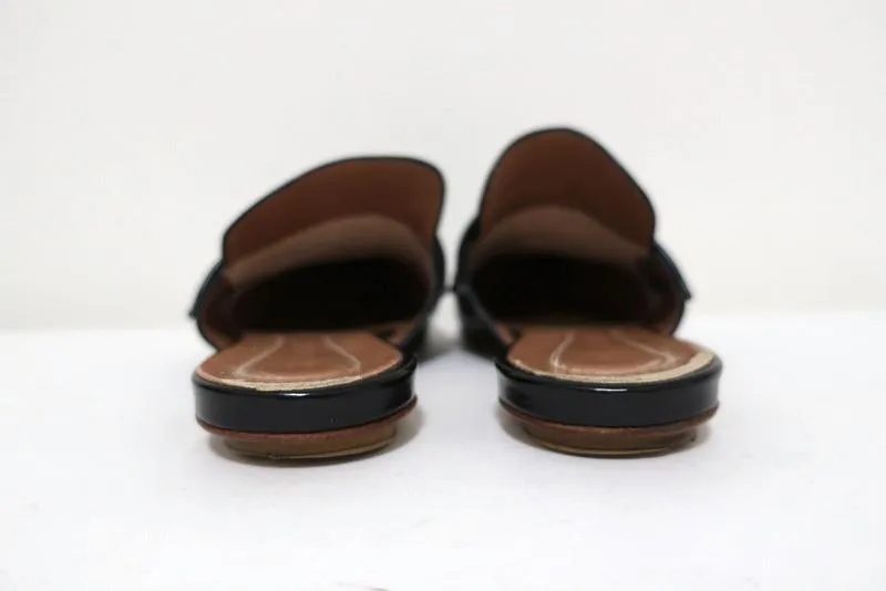 Marni Backless Loafers Sabot Black Glossy Leather Size 37 Pointed Toe Flat Mules