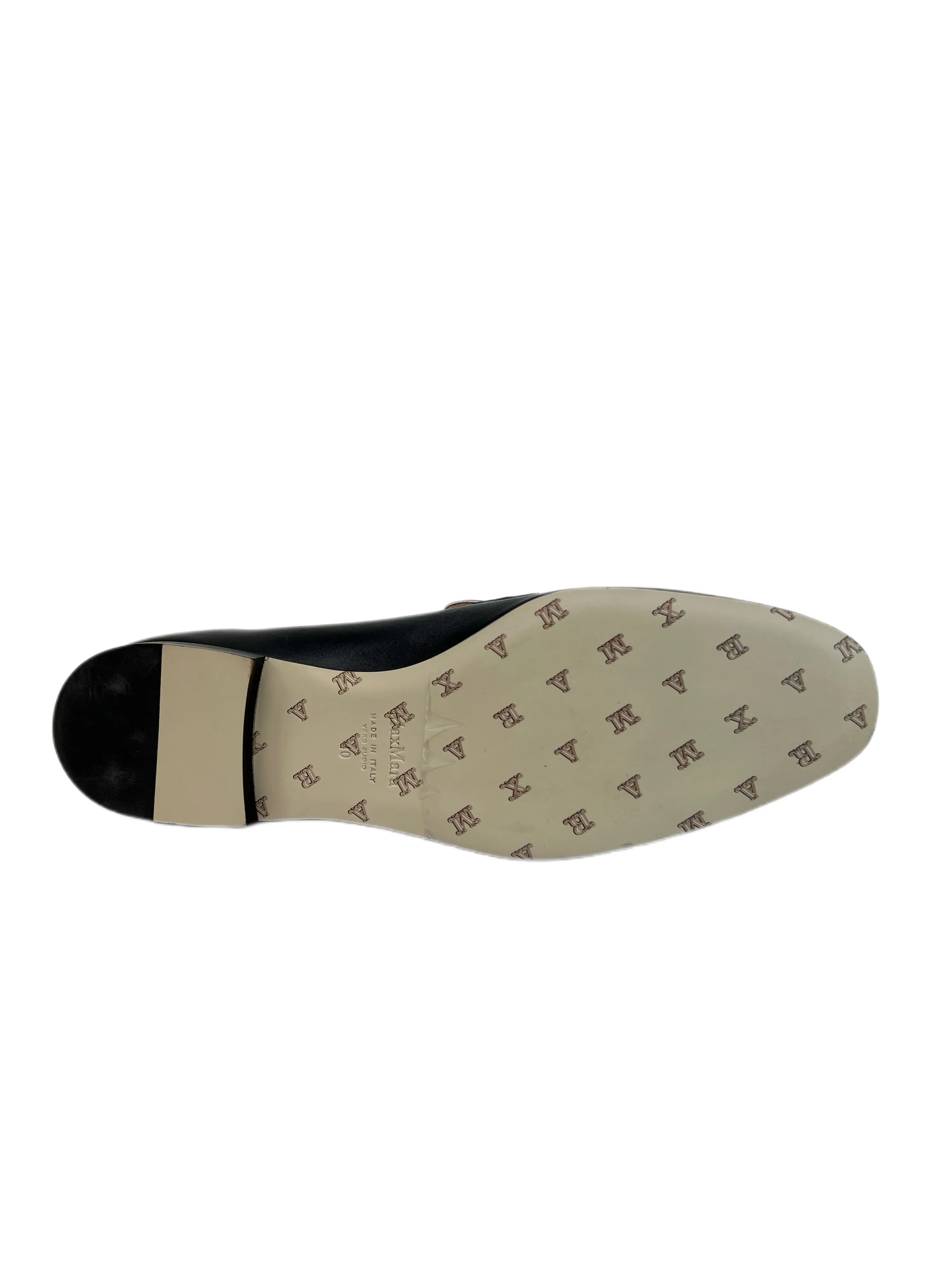 Max Mara Women's Nero Ombrosa Leather Fur Logo Plaque Loafers NWB