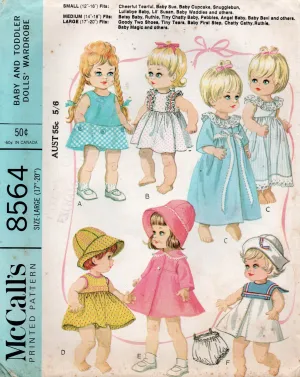 McCall's 8564 Retro Baby Dolls Clothing 17 - 20 Inch Dolls Clothes 1960s Vintage Sewing Pattern