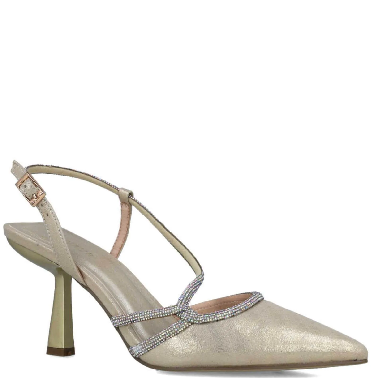 Menbur Gold Dress Pointed Toe Kitten Heel Shoes