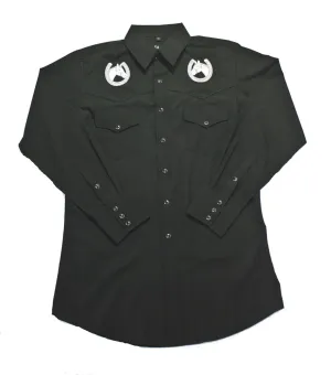 Men's Embroidered Western Shirt: White Horse Horseshoes and Horse Heads