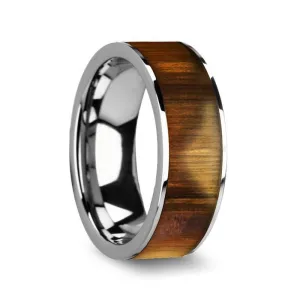 Men's Flat Tungsten Carbide Ring With Real Olive Wood Inlay 8mm