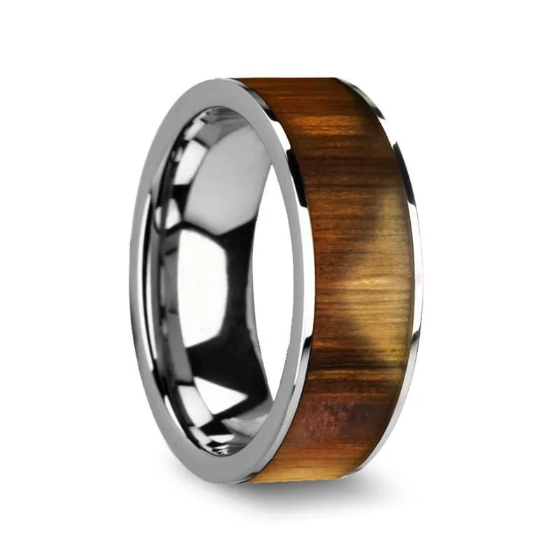 Men's Flat Tungsten Carbide Ring With Real Olive Wood Inlay 8mm