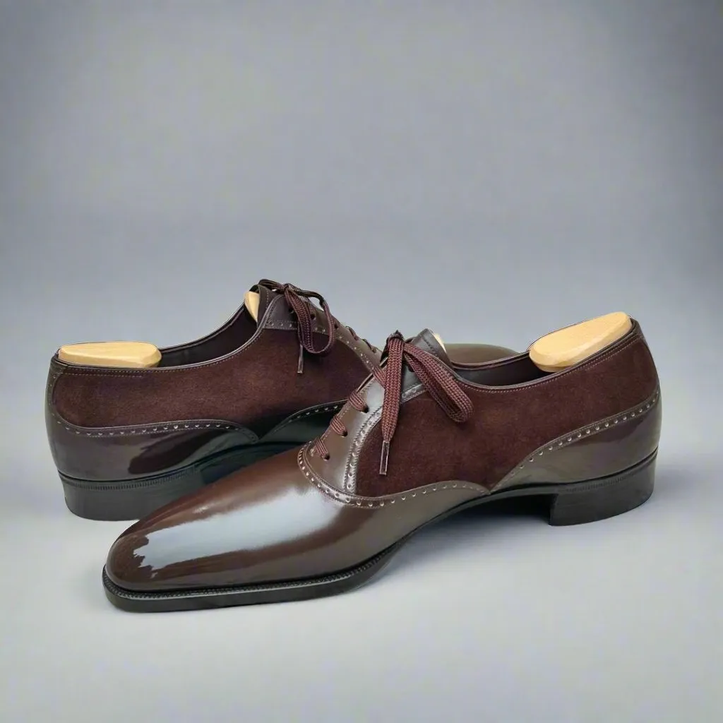 Men’s Two Tone Brown Leather & Brown Suede Leather Lace Up Fine Shoes - Formal Shoes