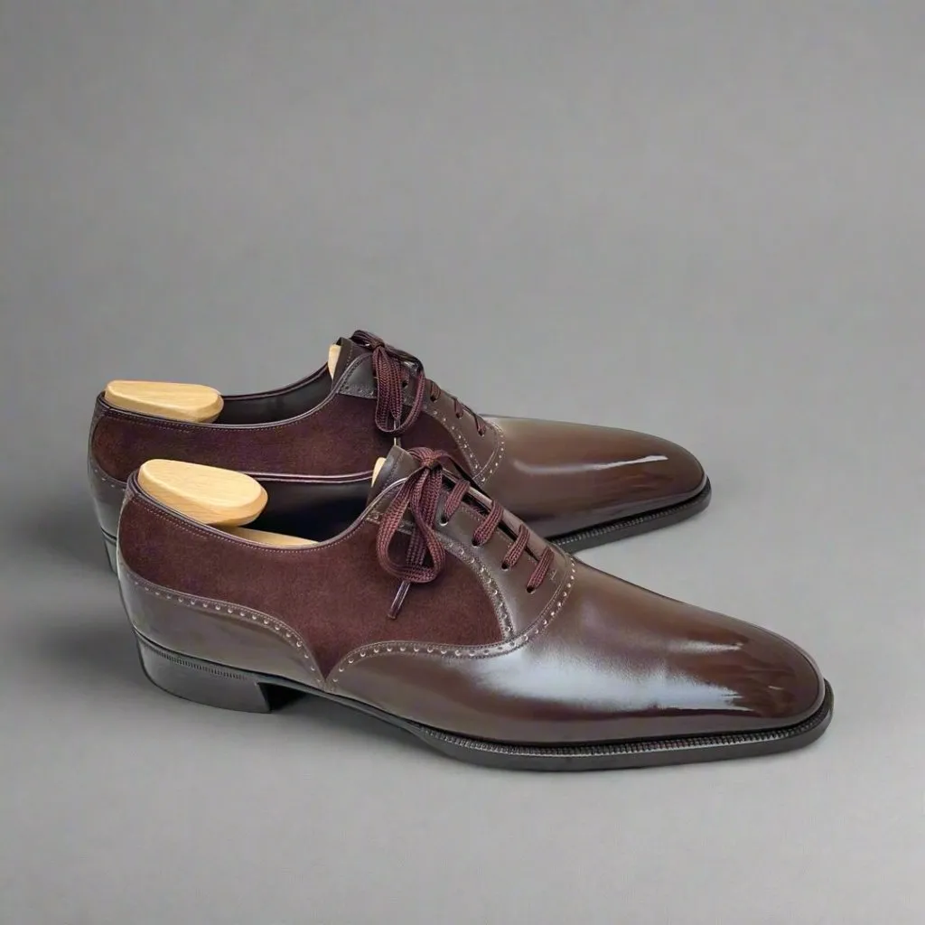 Men’s Two Tone Brown Leather & Brown Suede Leather Lace Up Fine Shoes - Formal Shoes