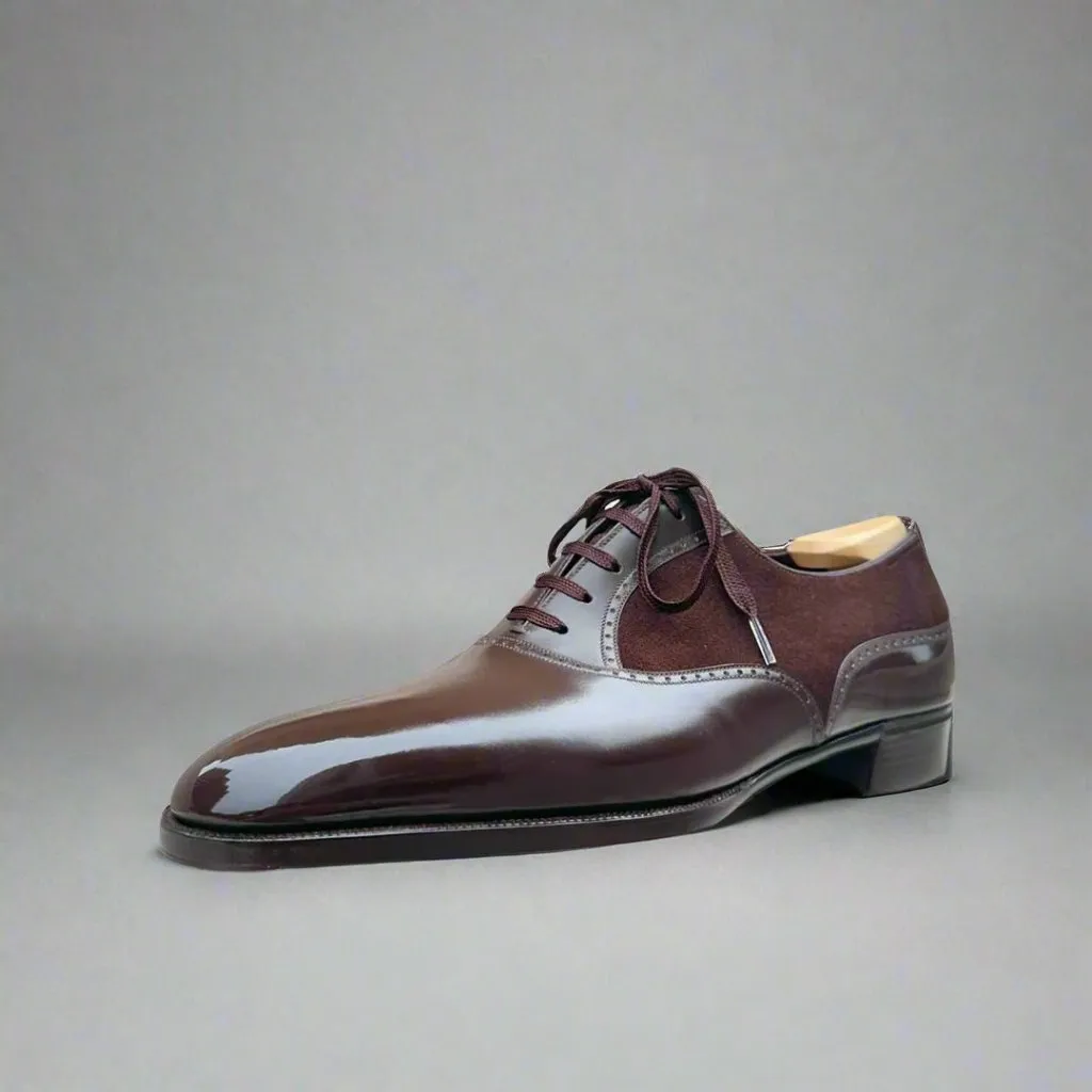 Men’s Two Tone Brown Leather & Brown Suede Leather Lace Up Fine Shoes - Formal Shoes