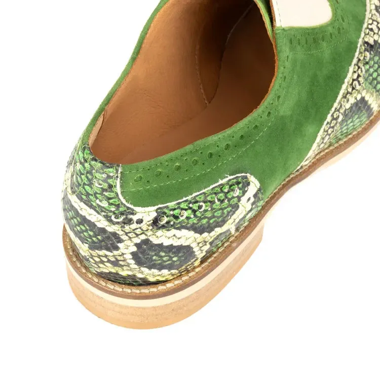 Men’s Two Tone Exotic Green Snack Leather & Green Suede Leather Lace Up Fine Shoes - Formal Shoes