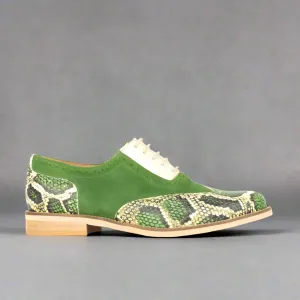 Men’s Two Tone Exotic Green Snack Leather & Green Suede Leather Lace Up Fine Shoes - Formal Shoes