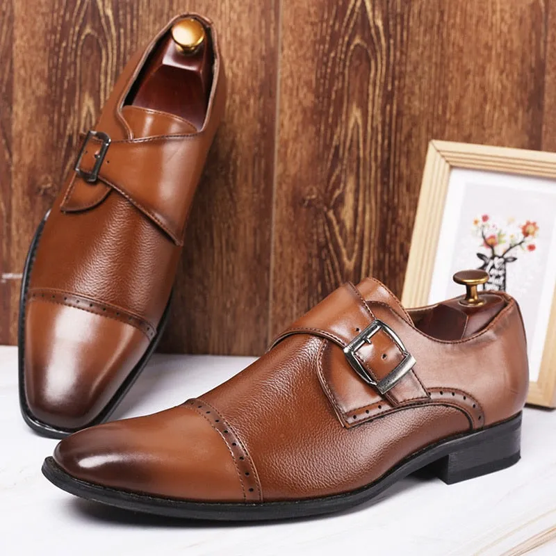 Merkmak Business Formal Leather Shoe Pointed Toe Dress Shoes Fashion Buckle Office Footwear Big Size Male Party Wedding Footwear