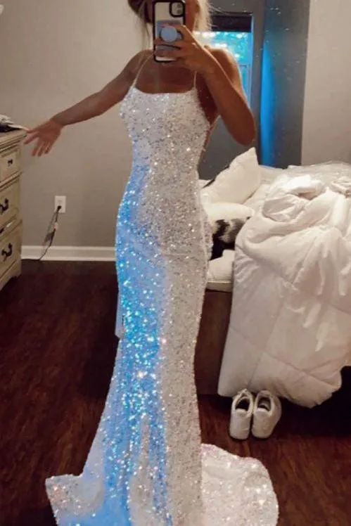 Mermaid Sparkly Prom Dress Sequin Long Backless Party Dresses TP1088