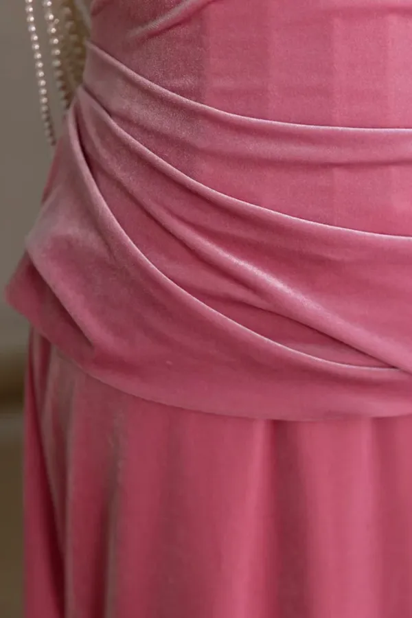 Mermaid Velvet Beads Pink Long Prom Dress, Pink Long Formal Dress APP1033