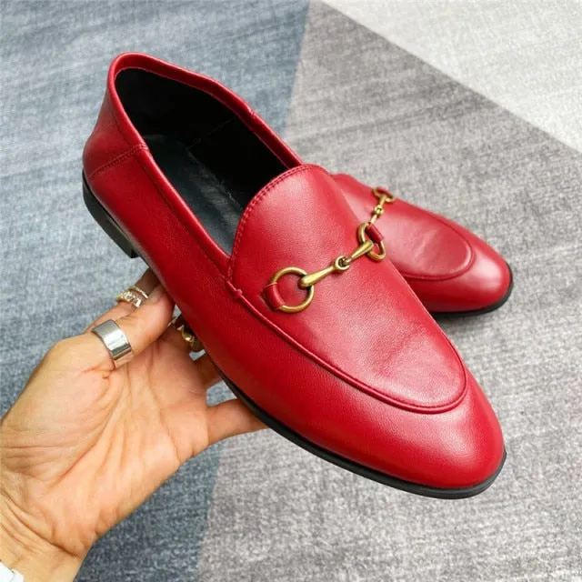 Metal chain decoration ladies single shoes round toe