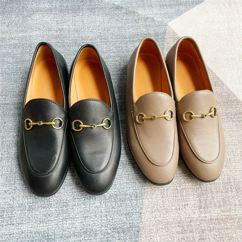 Metal chain decoration ladies single shoes round toe