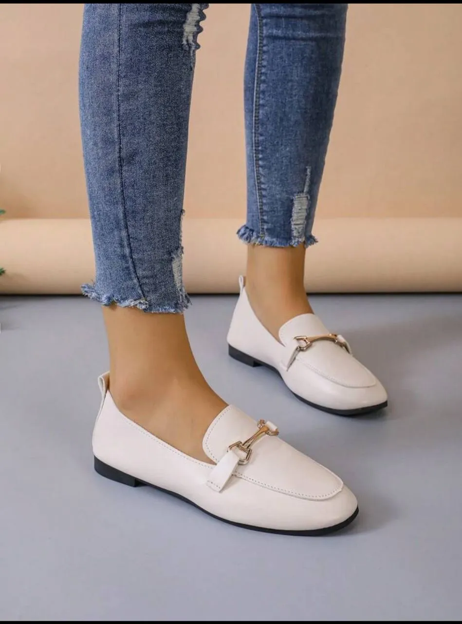 Metal Decor Flat Loafers Women's Flat Shoes