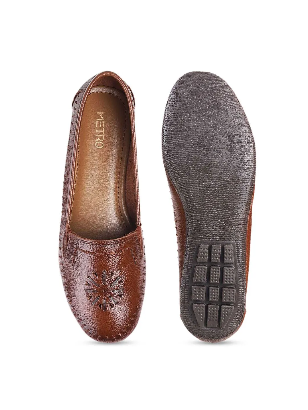 Metro Women Textured Leather Loafers