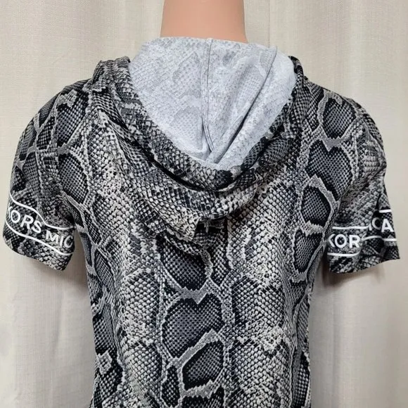 Michael Kors Hooded T Shirt Dress Women's Size S Malachite Gray Snakeskin NWT