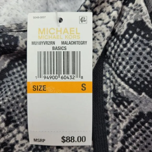 Michael Kors Hooded T Shirt Dress Women's Size S Malachite Gray Snakeskin NWT