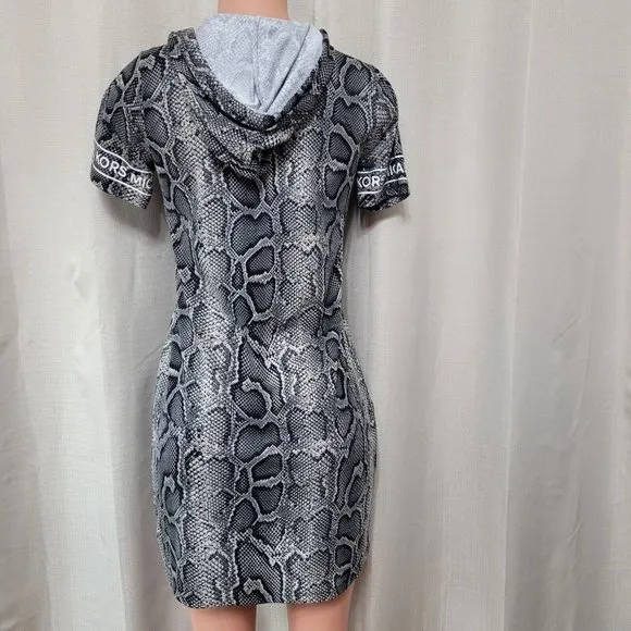 Michael Kors Hooded T Shirt Dress Women's Size S Malachite Gray Snakeskin NWT